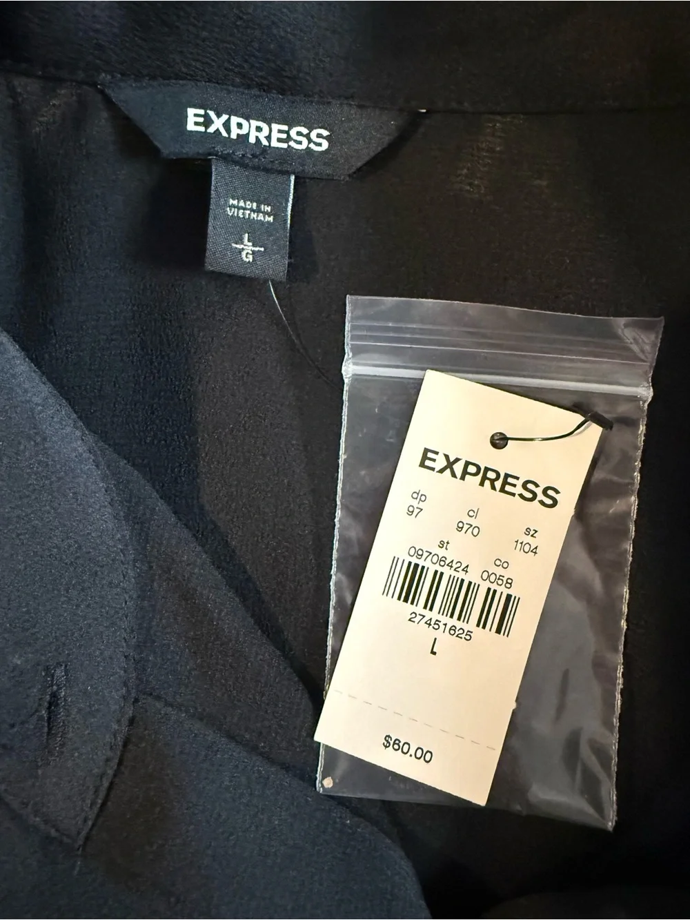 Express Black Puff Sleeve Button Front Blouse L NWT